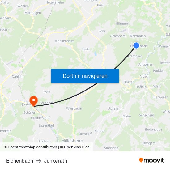 Eichenbach to Jünkerath map