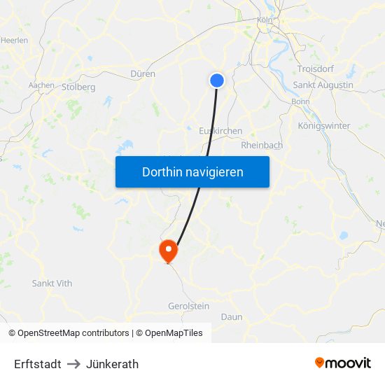 Erftstadt to Jünkerath map