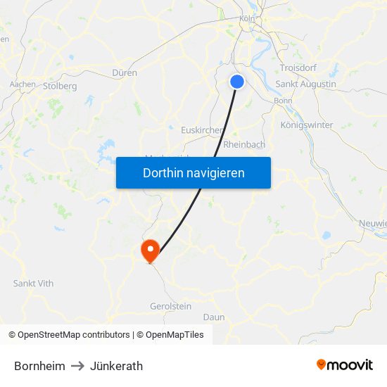 Bornheim to Jünkerath map