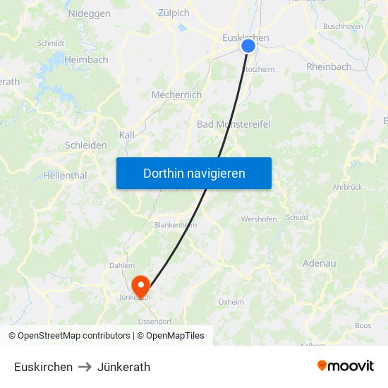 Euskirchen to Jünkerath map