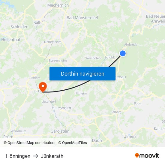 Hönningen to Jünkerath map