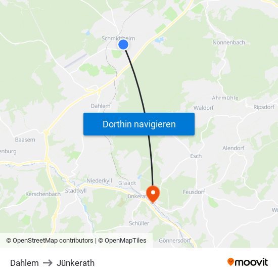 Dahlem to Jünkerath map