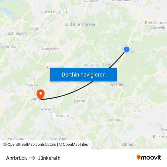 Ahrbrück to Jünkerath map