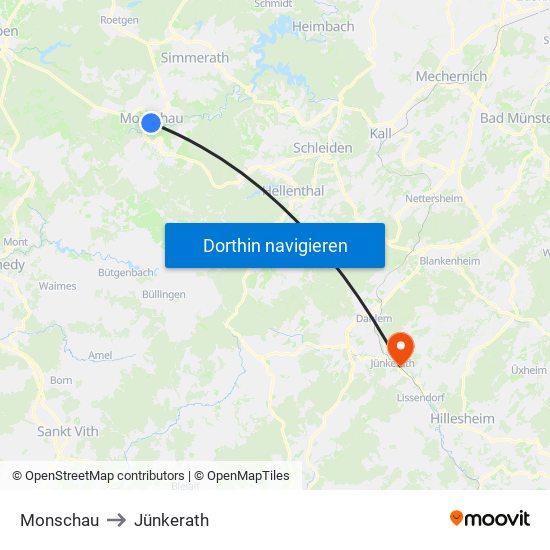 Monschau to Jünkerath map