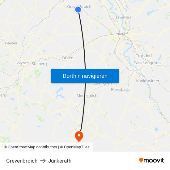 Grevenbroich to Jünkerath map