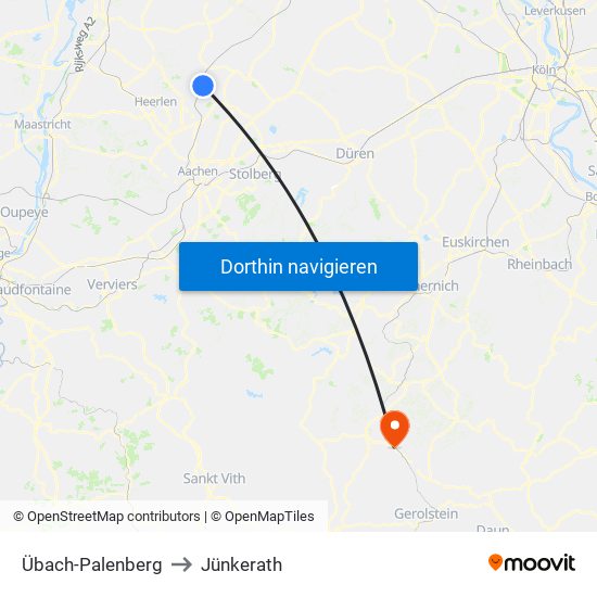 Übach-Palenberg to Jünkerath map