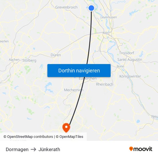 Dormagen to Jünkerath map