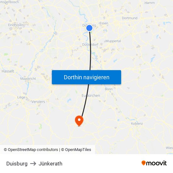 Duisburg to Jünkerath map