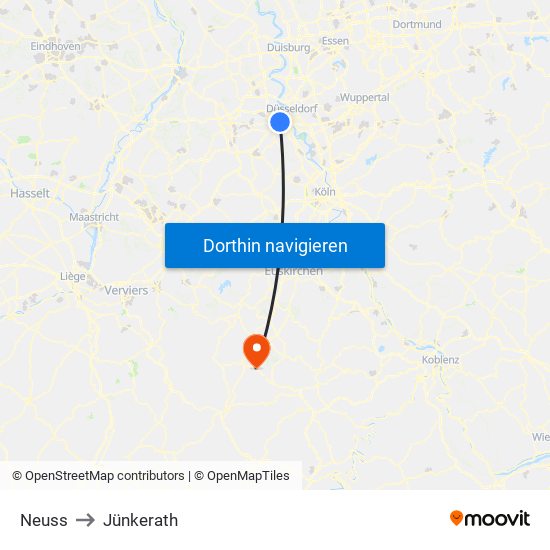 Neuss to Jünkerath map