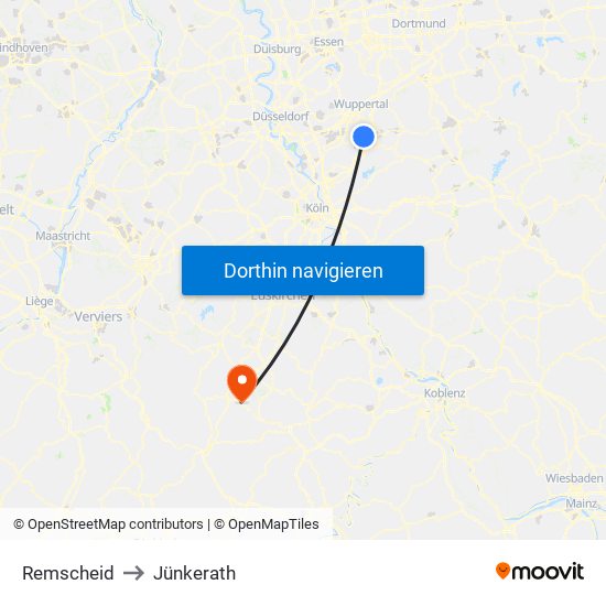 Remscheid to Jünkerath map