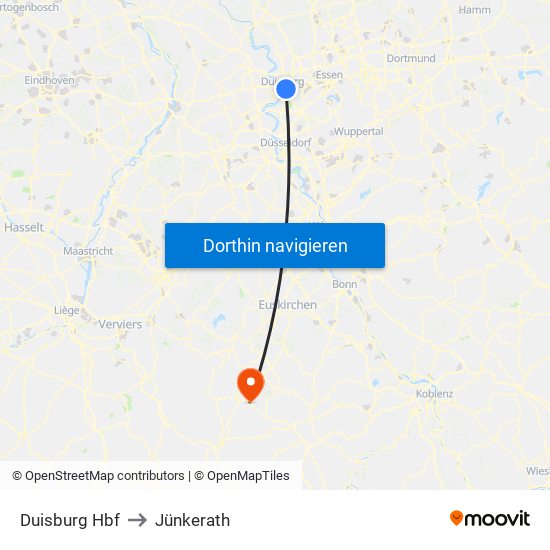 Duisburg Hbf to Jünkerath map