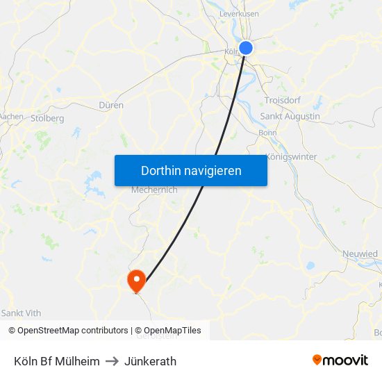 Köln Bf Mülheim to Jünkerath map