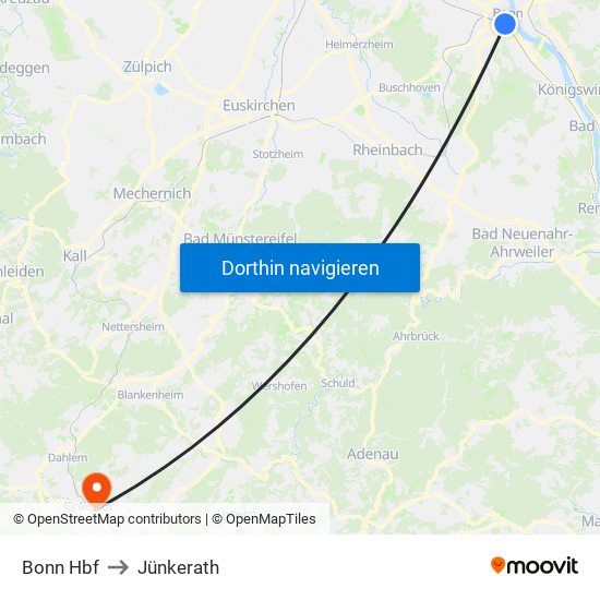 Bonn Hbf to Jünkerath map