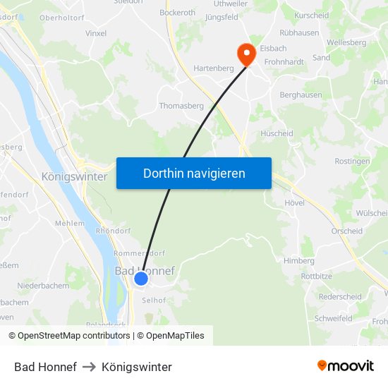 Bad Honnef to Königswinter map