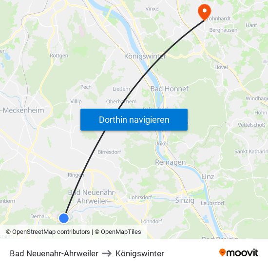 Bad Neuenahr-Ahrweiler to Königswinter map