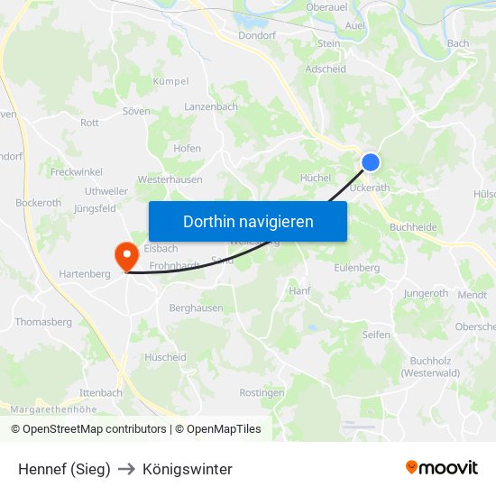 Hennef (Sieg) to Königswinter map