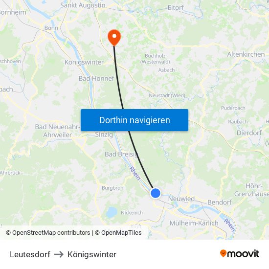 Leutesdorf to Königswinter map