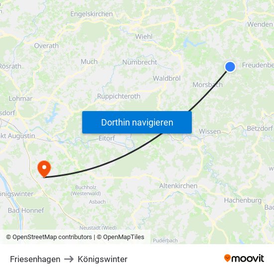 Friesenhagen to Königswinter map