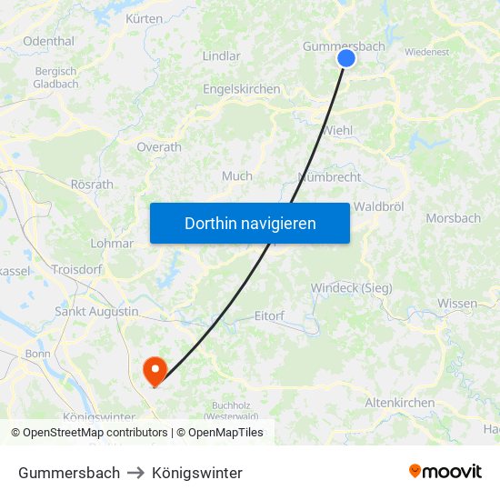 Gummersbach to Königswinter map