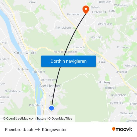 Rheinbreitbach to Königswinter map
