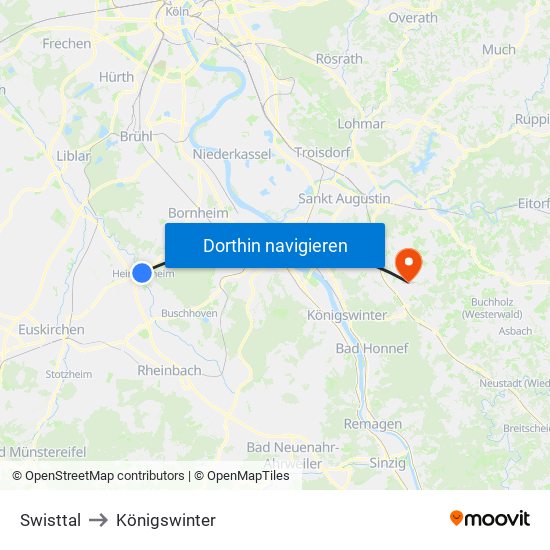 Swisttal to Königswinter map