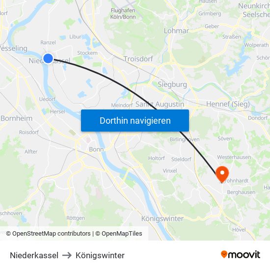 Niederkassel to Königswinter map