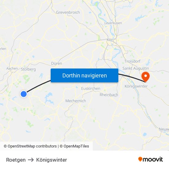 Roetgen to Königswinter map