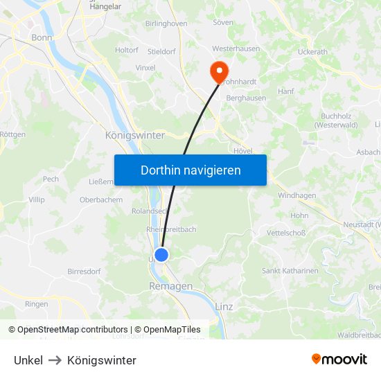 Unkel to Königswinter map