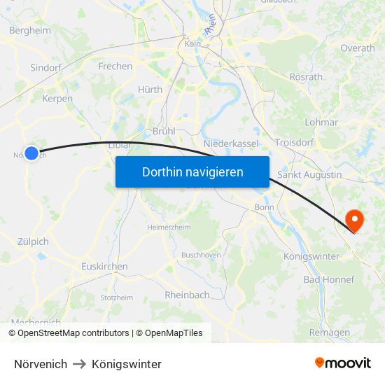 Nörvenich to Königswinter map