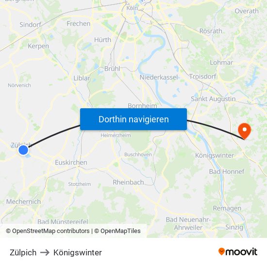 Zülpich to Königswinter map