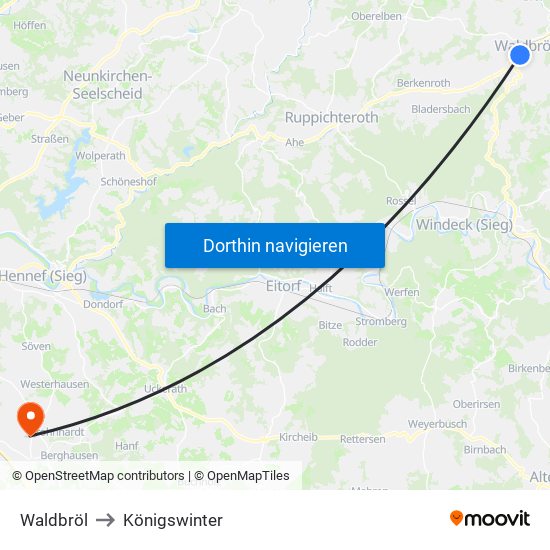 Waldbröl to Königswinter map