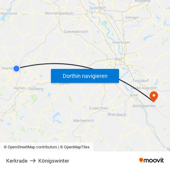 Kerkrade to Königswinter map