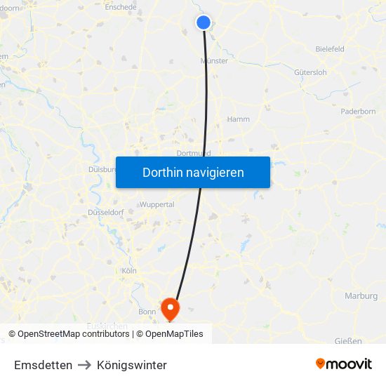 Emsdetten to Königswinter map