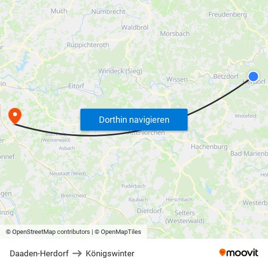 Daaden-Herdorf to Königswinter map