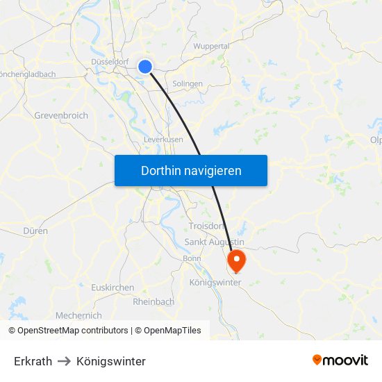 Erkrath to Königswinter map