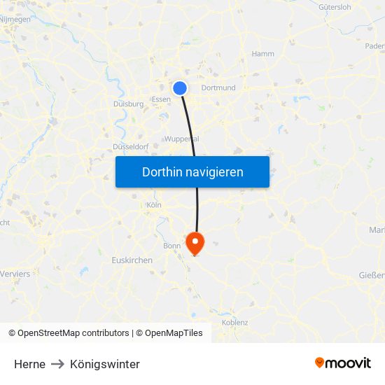 Herne to Königswinter map