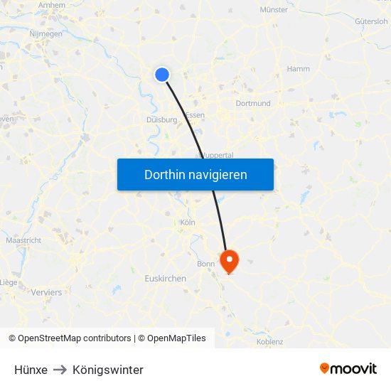 Hünxe to Königswinter map