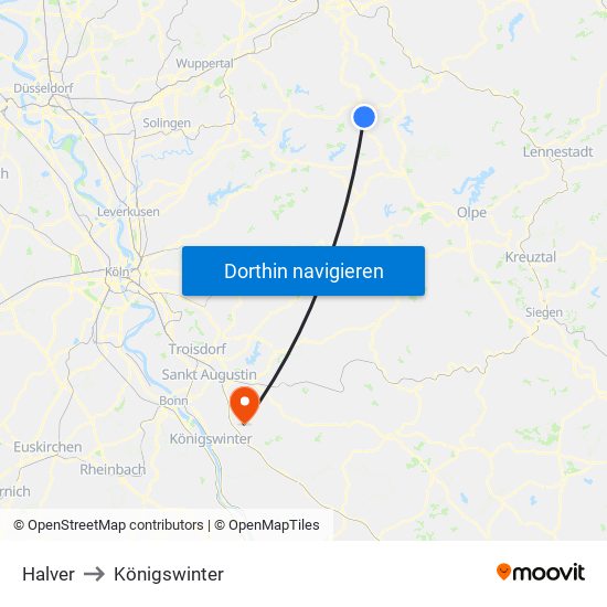 Halver to Königswinter map