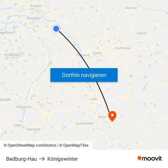 Bedburg-Hau to Königswinter map