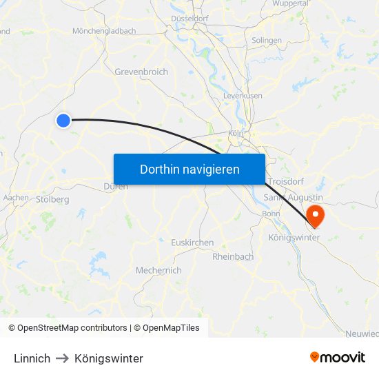 Linnich to Königswinter map