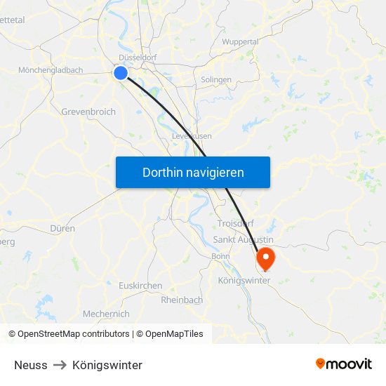 Neuss to Königswinter map