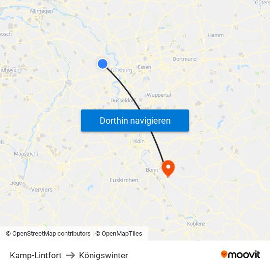 Kamp-Lintfort to Königswinter map