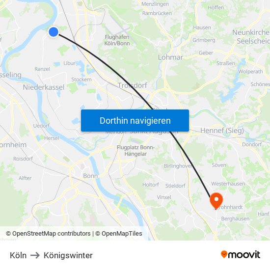 Köln to Königswinter map