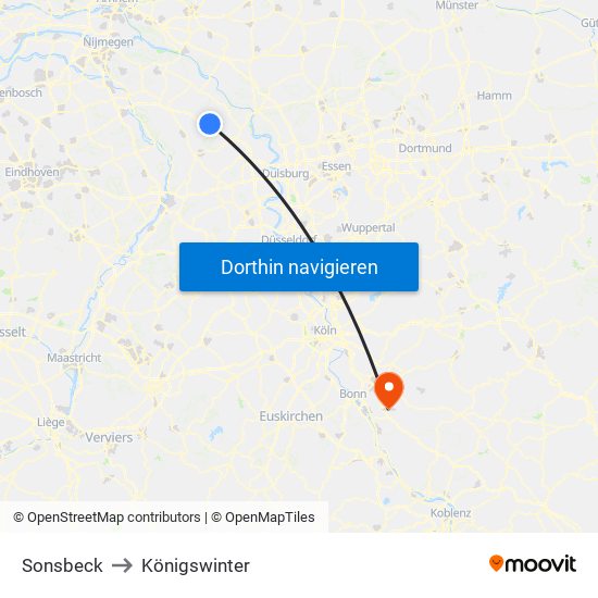 Sonsbeck to Königswinter map