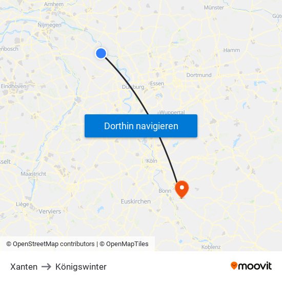 Xanten to Königswinter map
