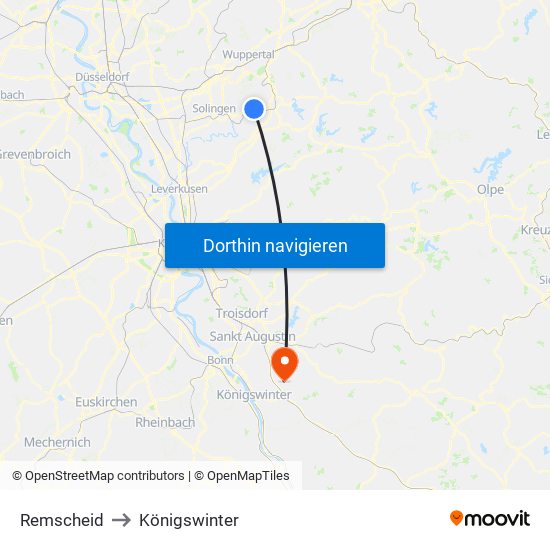 Remscheid to Königswinter map