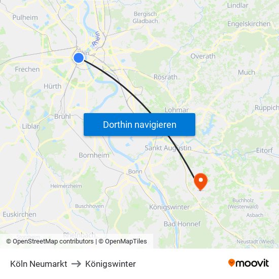 Köln Neumarkt to Königswinter map