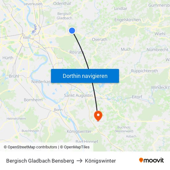 Bergisch Gladbach Bensberg to Königswinter map