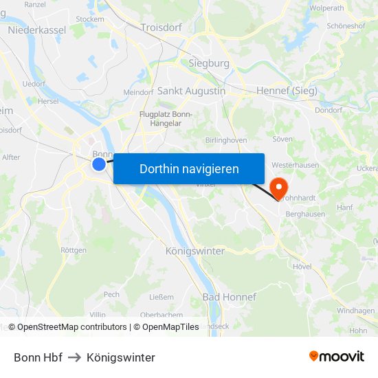 Bonn Hbf to Königswinter map