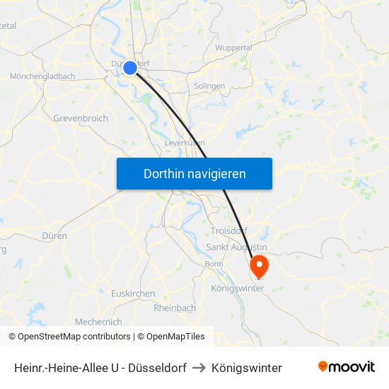 Heinr.-Heine-Allee U - Düsseldorf to Königswinter map
